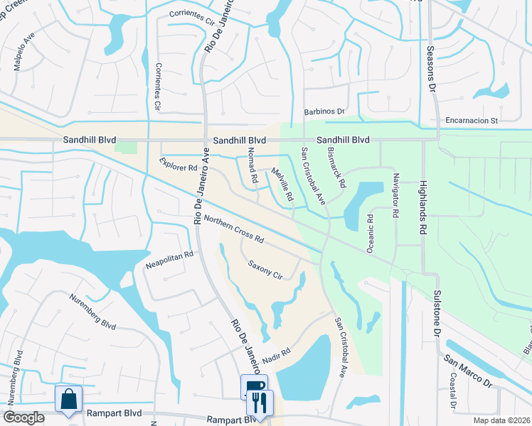 map of restaurants, bars, coffee shops, grocery stores, and more near 26302 Explorer Road in Punta Gorda
