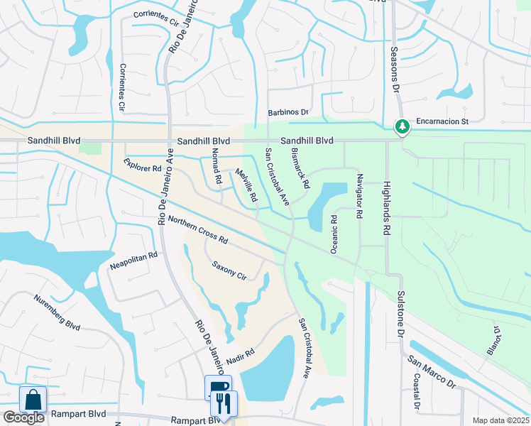 map of restaurants, bars, coffee shops, grocery stores, and more near 1170 Melville Road in Punta Gorda