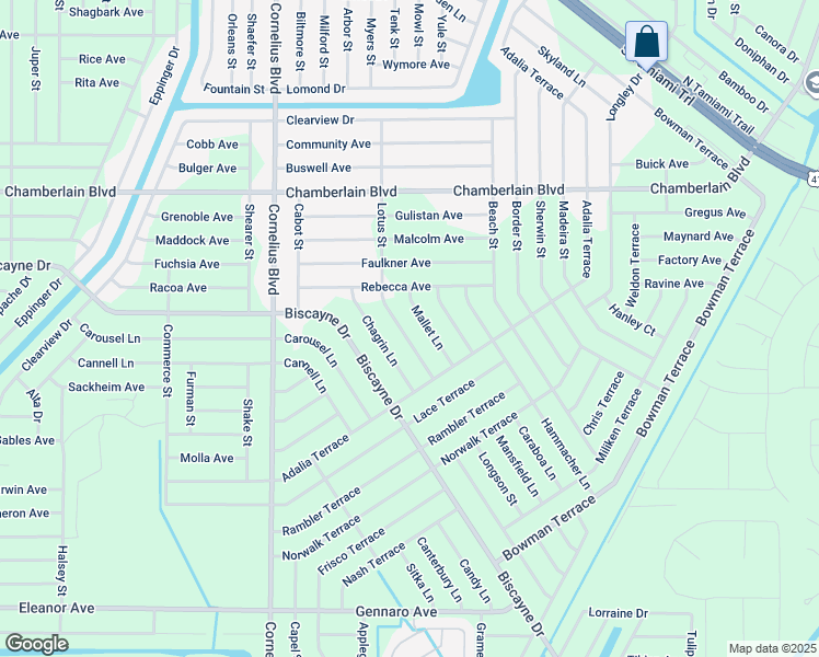 map of restaurants, bars, coffee shops, grocery stores, and more near 1194 Lotus Street in Port Charlotte