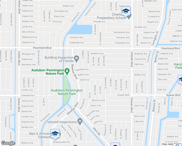 map of restaurants, bars, coffee shops, grocery stores, and more near 22302 Walton Avenue in Port Charlotte