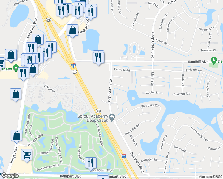 map of restaurants, bars, coffee shops, grocery stores, and more near 1132 Capricorn Boulevard in Punta Gorda