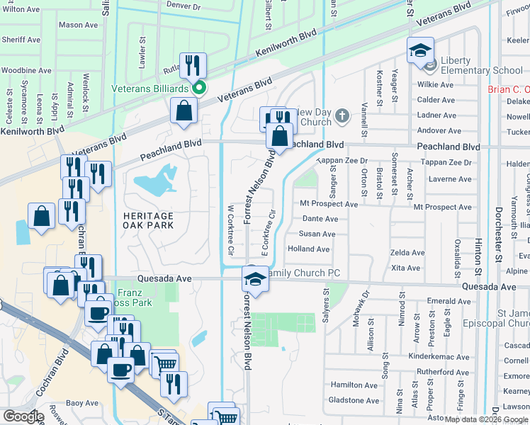 map of restaurants, bars, coffee shops, grocery stores, and more near 20024 Behan Court in Port Charlotte