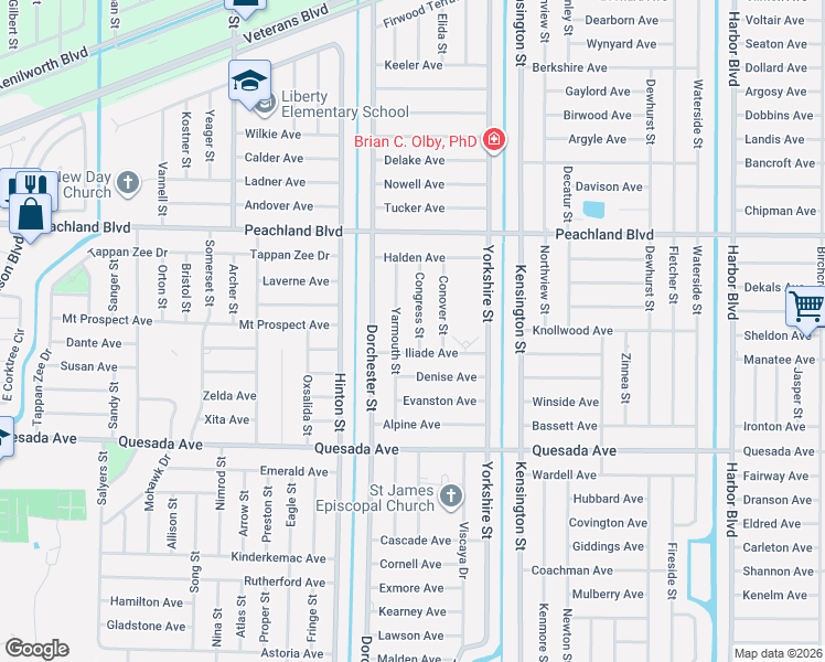 map of restaurants, bars, coffee shops, grocery stores, and more near 1098 Yarmouth Street in Port Charlotte