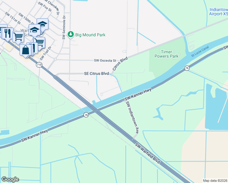 map of restaurants, bars, coffee shops, grocery stores, and more near 14581 Southwest Sonora Terrace in Indiantown
