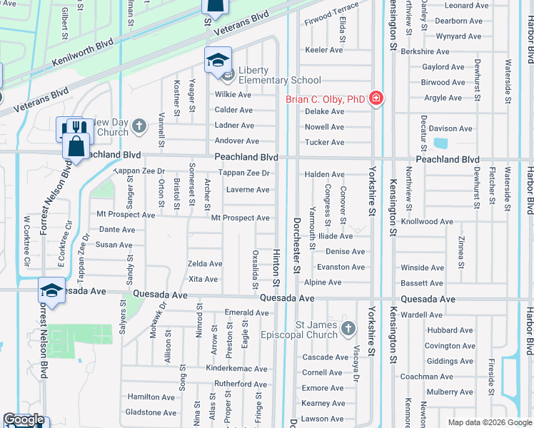 map of restaurants, bars, coffee shops, grocery stores, and more near 20423 Copeland Avenue in Port Charlotte