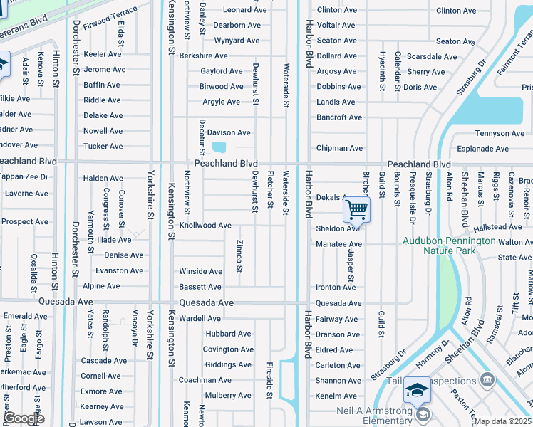 map of restaurants, bars, coffee shops, grocery stores, and more near 1097 Fletcher St in Port Charlotte