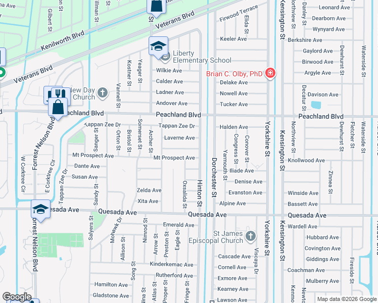 map of restaurants, bars, coffee shops, grocery stores, and more near 20423 Copeland Avenue in Port Charlotte