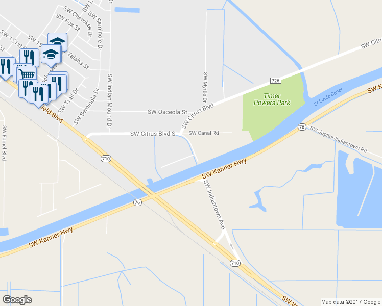 map of restaurants, bars, coffee shops, grocery stores, and more near 14501 Southwest Sonora Terrace in Indiantown