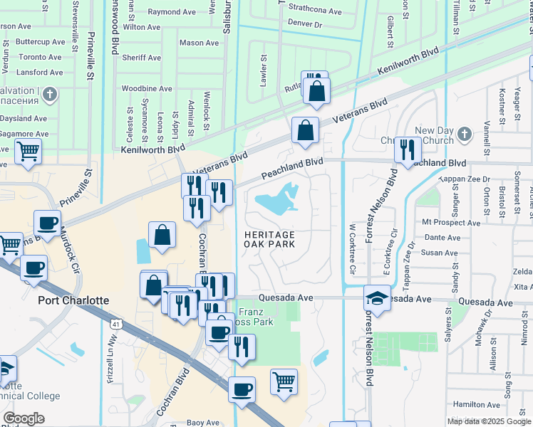 map of restaurants, bars, coffee shops, grocery stores, and more near 1053 Live Oak Circle in Port Charlotte
