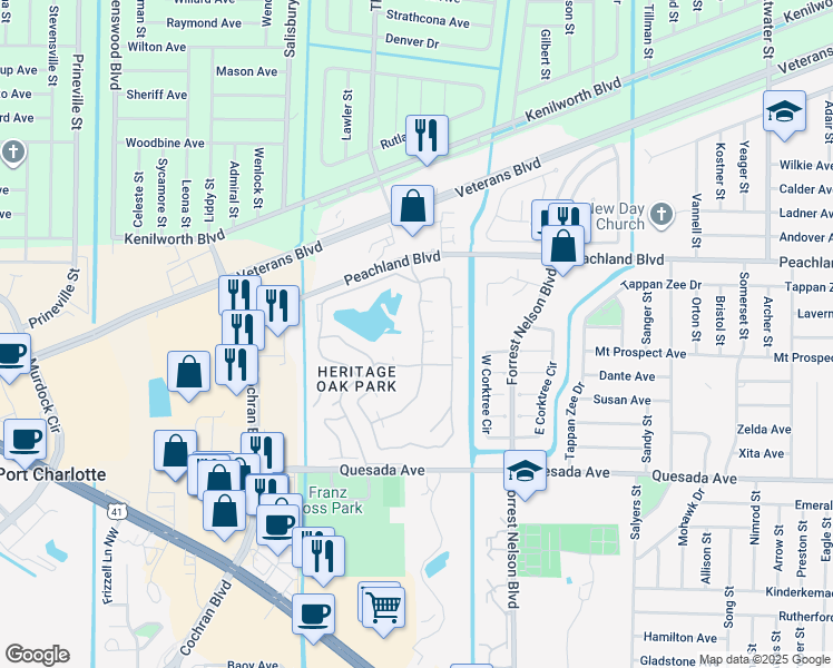 map of restaurants, bars, coffee shops, grocery stores, and more near 1192 Green Oak Trail in Port Charlotte