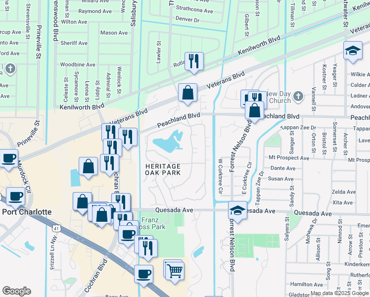 map of restaurants, bars, coffee shops, grocery stores, and more near 19520 Heritage Oak Boulevard in Port Charlotte