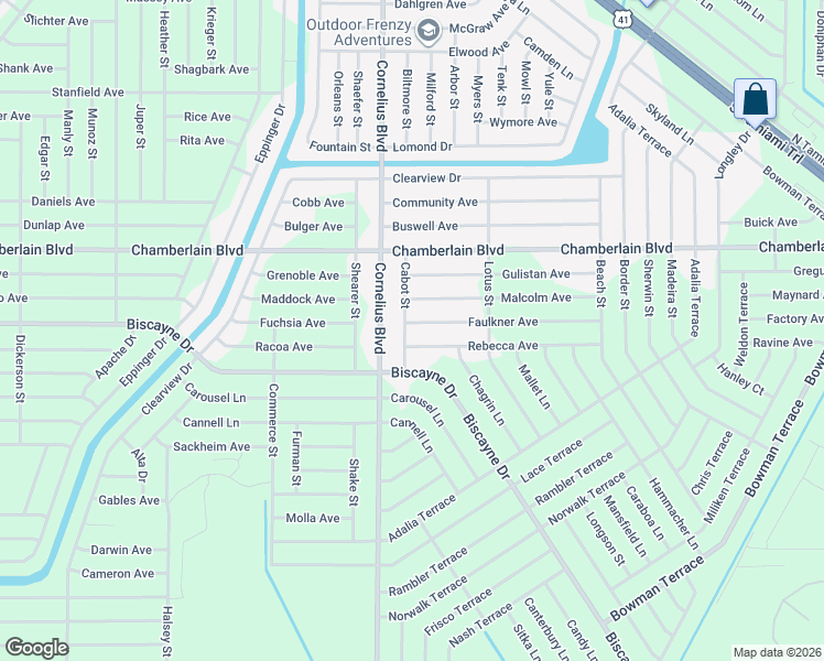 map of restaurants, bars, coffee shops, grocery stores, and more near 1121 Cabot Street in Port Charlotte
