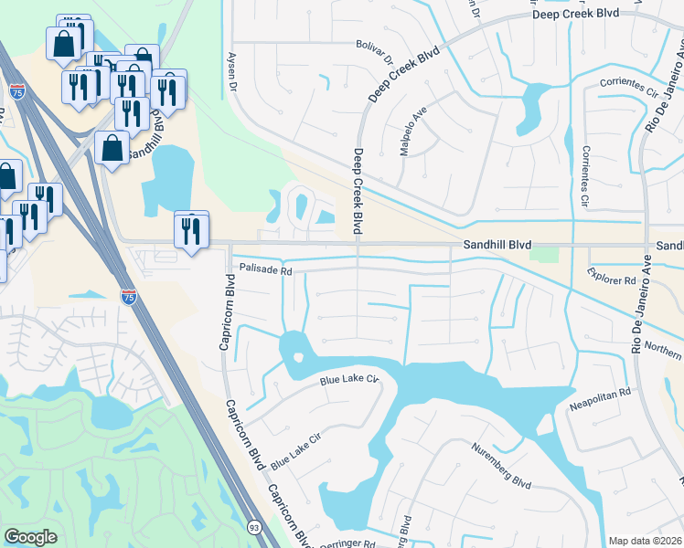 map of restaurants, bars, coffee shops, grocery stores, and more near 25208 Palisade Road in Punta Gorda