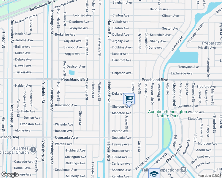 map of restaurants, bars, coffee shops, grocery stores, and more near 21427 Michigan Avenue in Port Charlotte