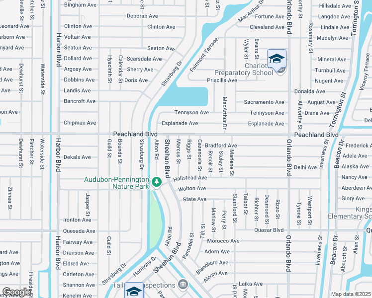 map of restaurants, bars, coffee shops, grocery stores, and more near 1043 Riggs Street in Port Charlotte