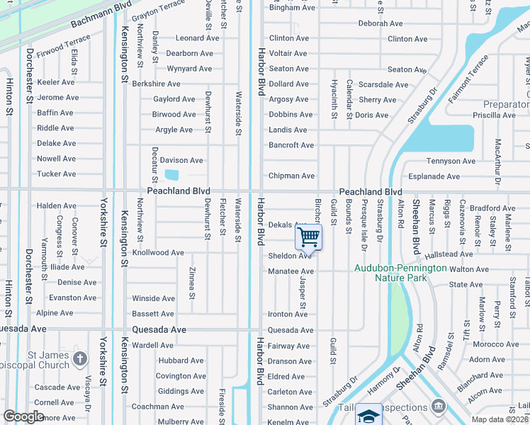 map of restaurants, bars, coffee shops, grocery stores, and more near 21427 Michigan Avenue in Port Charlotte