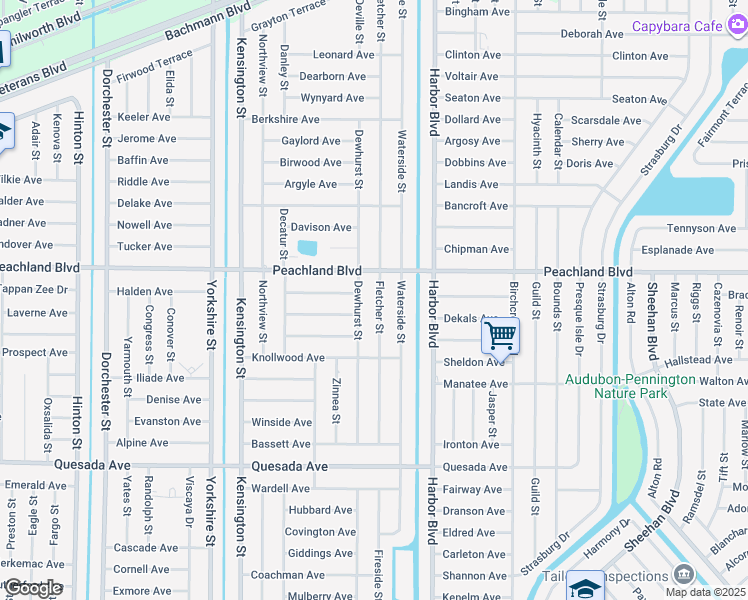 map of restaurants, bars, coffee shops, grocery stores, and more near 1041 Fletcher Street in Port Charlotte
