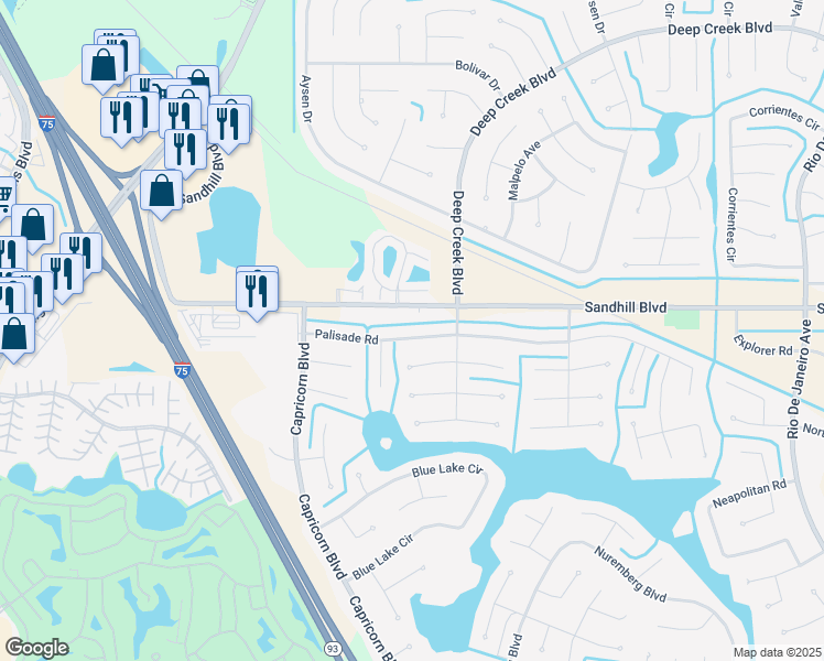 map of restaurants, bars, coffee shops, grocery stores, and more near 25158 Palisade Road in Punta Gorda