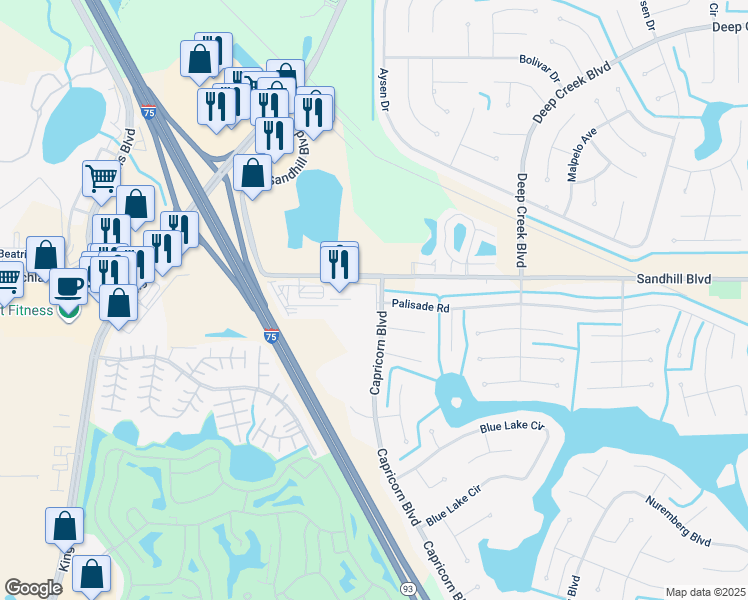 map of restaurants, bars, coffee shops, grocery stores, and more near 24949 Capricorn Boulevard in Punta Gorda