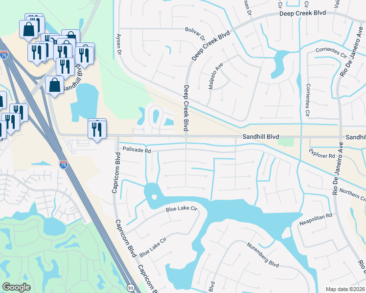 map of restaurants, bars, coffee shops, grocery stores, and more near 25208 Palisade Road in Punta Gorda