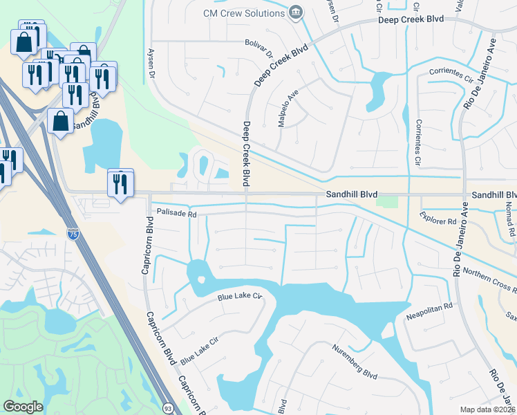 map of restaurants, bars, coffee shops, grocery stores, and more near 25256 Palisade Road in Punta Gorda