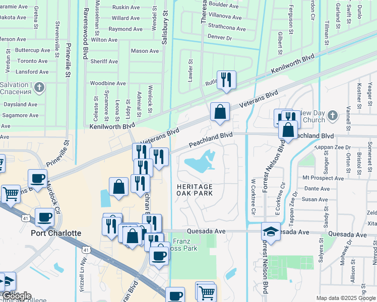 map of restaurants, bars, coffee shops, grocery stores, and more near 19325 Water Oak Drive in Port Charlotte