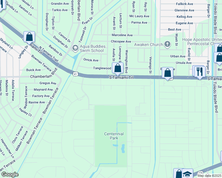map of restaurants, bars, coffee shops, grocery stores, and more near 1051 O Donnell Boulevard in Port Charlotte