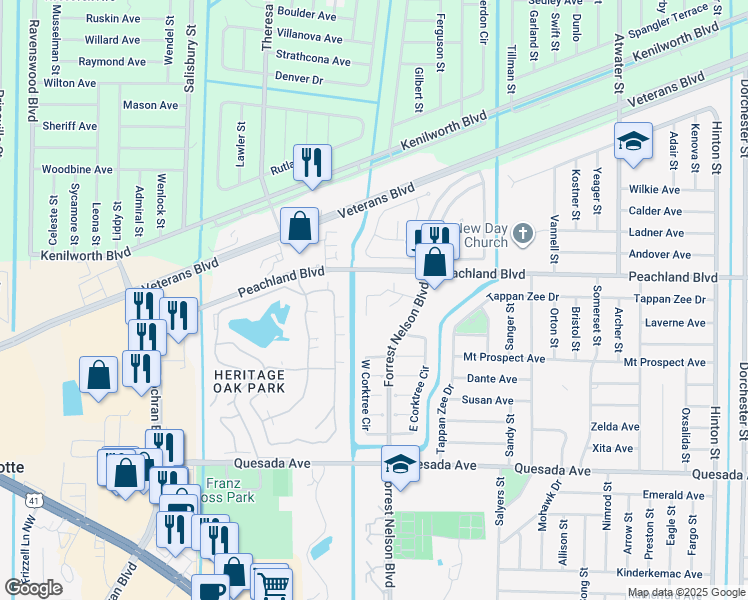 map of restaurants, bars, coffee shops, grocery stores, and more near 1051 Forrest Nelson Boulevard in Port Charlotte