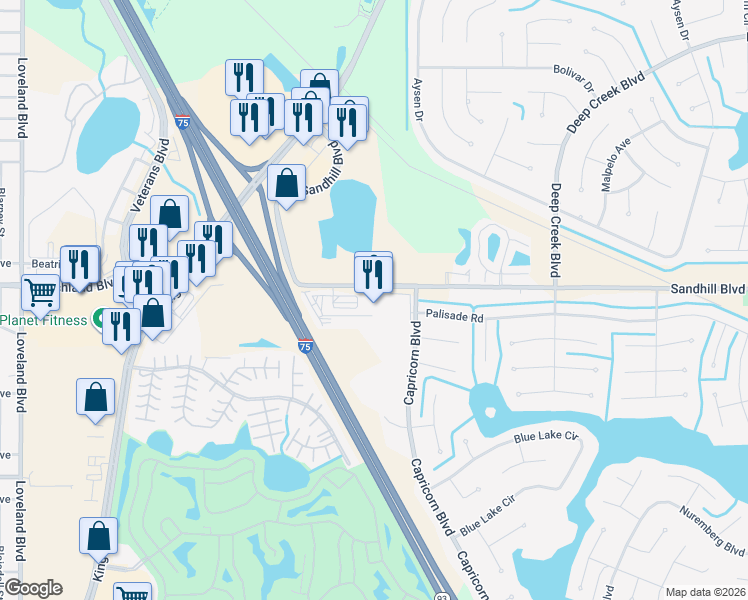 map of restaurants, bars, coffee shops, grocery stores, and more near 24901 Sandhill Boulevard in Punta Gorda