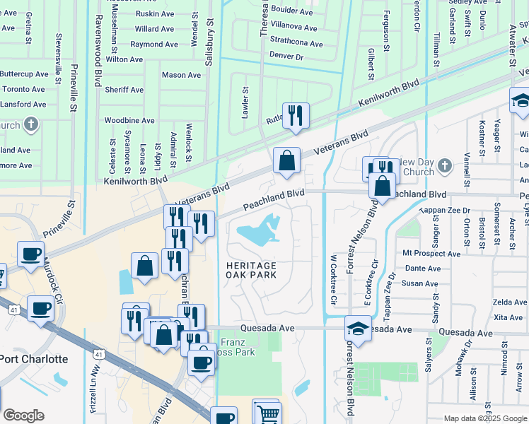 map of restaurants, bars, coffee shops, grocery stores, and more near 19345 Water Oak Drive in Port Charlotte