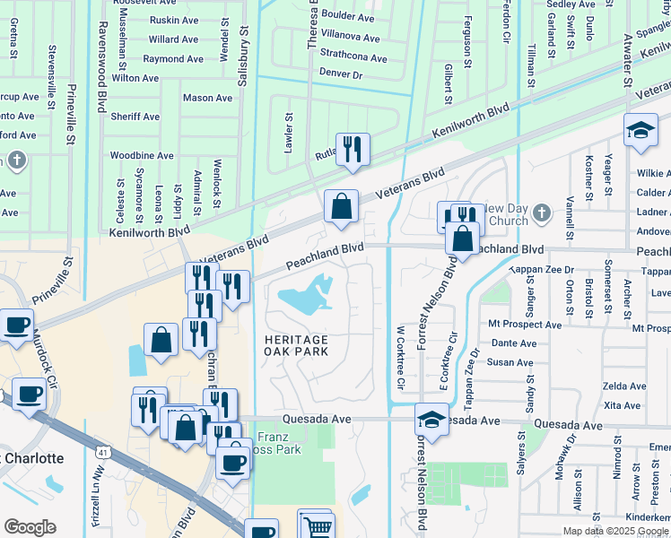 map of restaurants, bars, coffee shops, grocery stores, and more near 19345 Water Oak Drive in Port Charlotte
