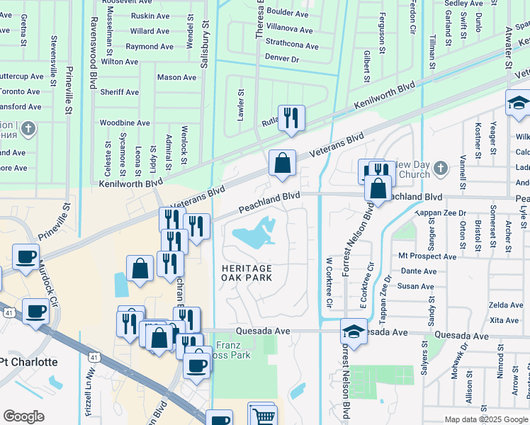 map of restaurants, bars, coffee shops, grocery stores, and more near 19345 Water Oak Drive in Port Charlotte