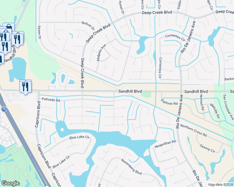 map of restaurants, bars, coffee shops, grocery stores, and more near 25354 Palisade Road in Punta Gorda