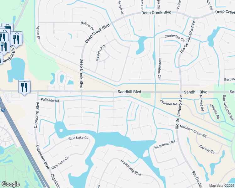 map of restaurants, bars, coffee shops, grocery stores, and more near 25385 Sandhill Boulevard in Punta Gorda