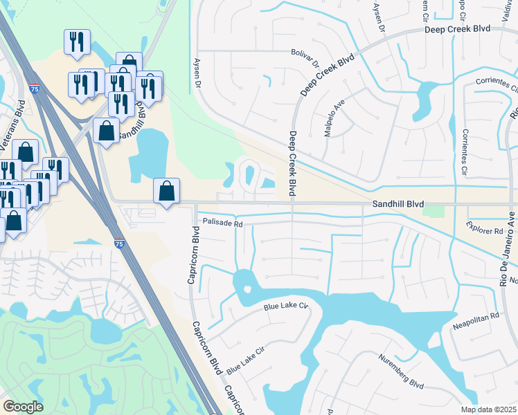 map of restaurants, bars, coffee shops, grocery stores, and more near 25158 Palisade Road in Punta Gorda