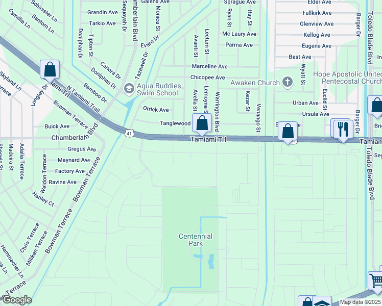 map of restaurants, bars, coffee shops, grocery stores, and more near 16325 Franklin Avenue in Port Charlotte