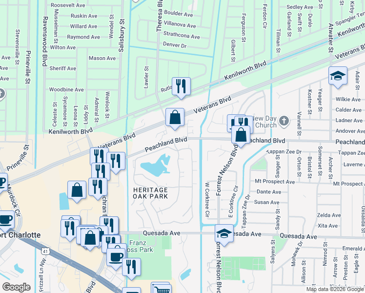 map of restaurants, bars, coffee shops, grocery stores, and more near 19450 Peachland Boulevard in Port Charlotte