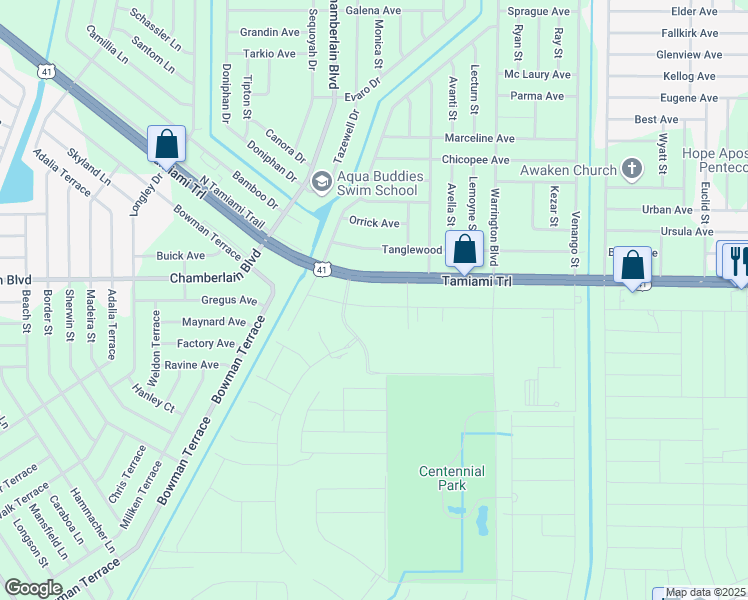 map of restaurants, bars, coffee shops, grocery stores, and more near 16228 Franklin Avenue in Port Charlotte
