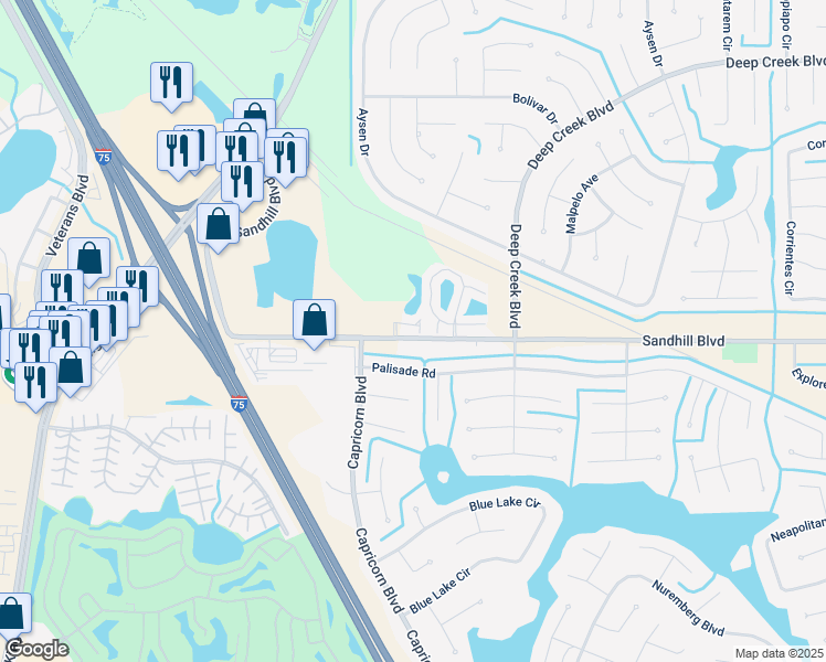 map of restaurants, bars, coffee shops, grocery stores, and more near 25100 Sandhill Boulevard in Punta Gorda