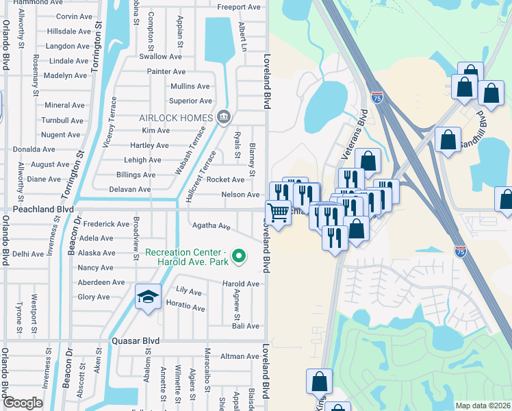 map of restaurants, bars, coffee shops, grocery stores, and more near 23501 Nelson Avenue in Port Charlotte