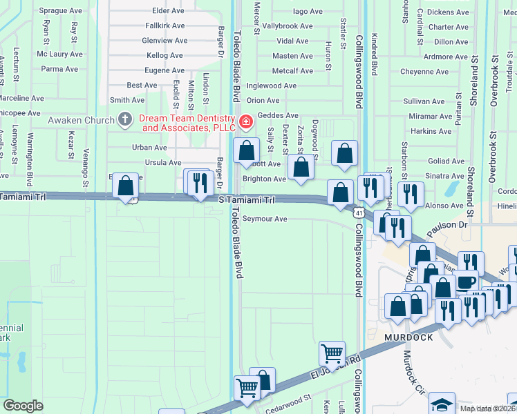 map of restaurants, bars, coffee shops, grocery stores, and more near 871 Tamiami Trail in Port Charlotte