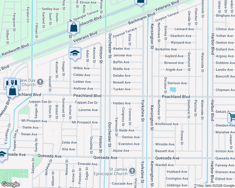 map of restaurants, bars, coffee shops, grocery stores, and more near 21024 Peachland Boulevard in Port Charlotte