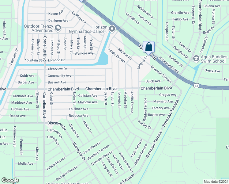 map of restaurants, bars, coffee shops, grocery stores, and more near 1016 Border Street in Port Charlotte