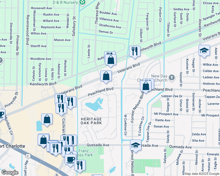 map of restaurants, bars, coffee shops, grocery stores, and more near 19450 Peachland Boulevard in Port Charlotte