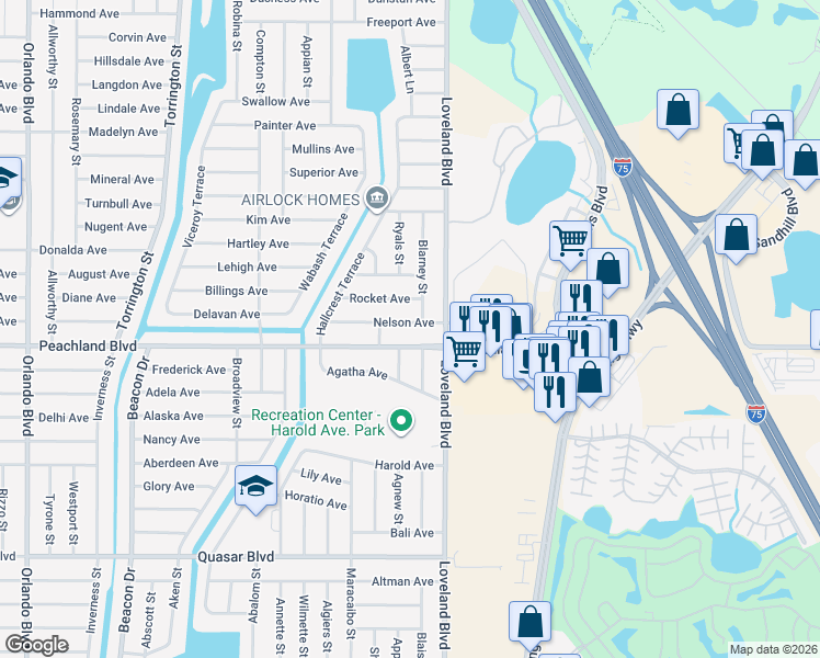 map of restaurants, bars, coffee shops, grocery stores, and more near 23501 Nelson Avenue in Port Charlotte