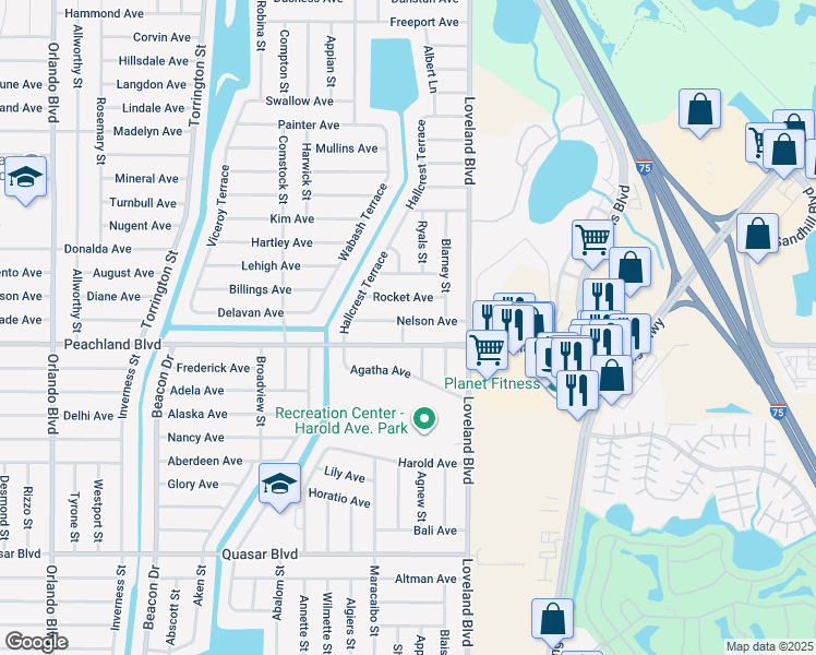map of restaurants, bars, coffee shops, grocery stores, and more near 514 Moon Street in Port Charlotte