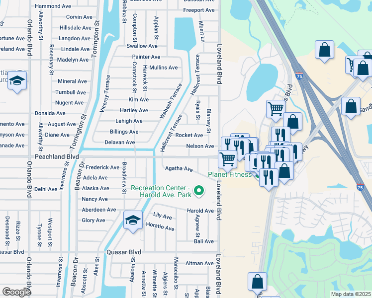 map of restaurants, bars, coffee shops, grocery stores, and more near 23455 Nelson Avenue in Port Charlotte