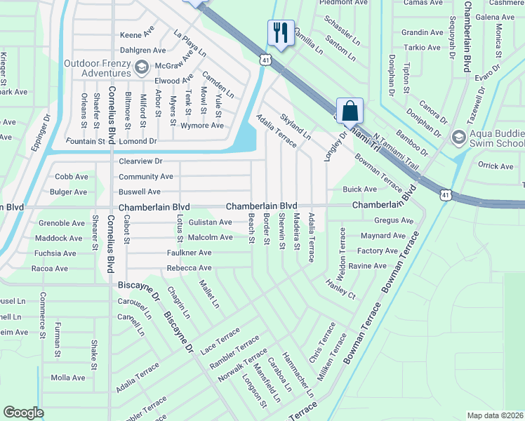 map of restaurants, bars, coffee shops, grocery stores, and more near 1016 Border Street in Port Charlotte