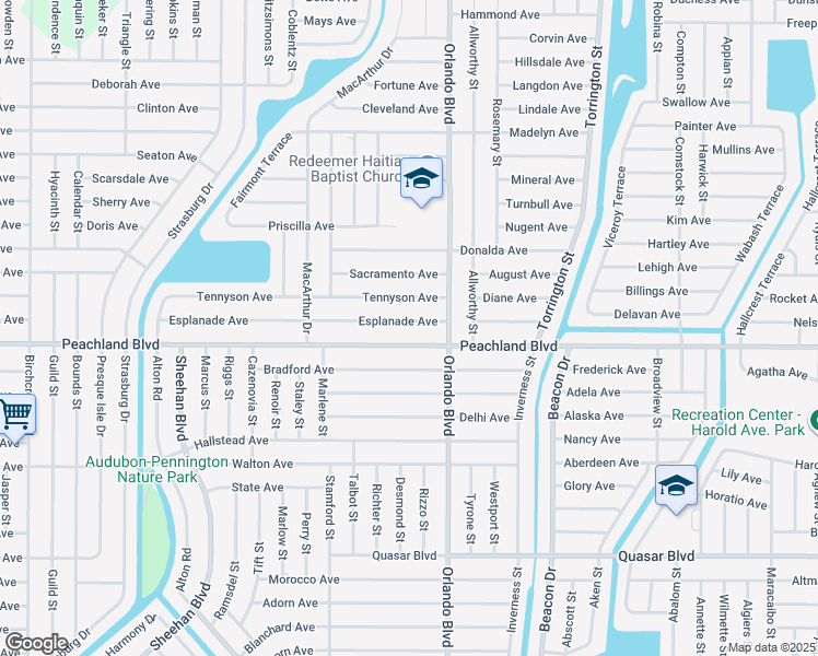 map of restaurants, bars, coffee shops, grocery stores, and more near 22489 Esplanade Avenue in Port Charlotte