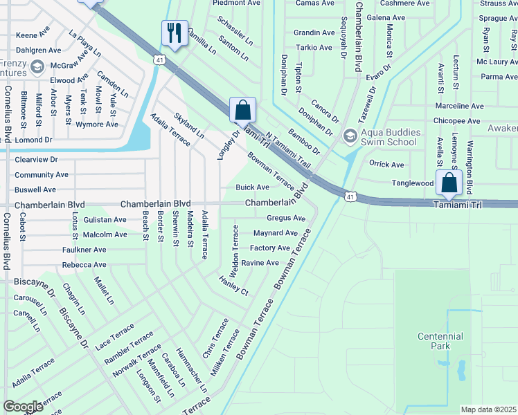 map of restaurants, bars, coffee shops, grocery stores, and more near 15515 Chamberlain Boulevard in Port Charlotte